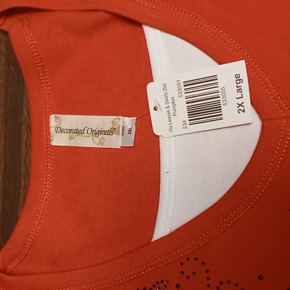 Decorated Originals Orange 3/4 Sleeve Blouse w Leaf Embellishments 2X NWT - Picture 4 of 5